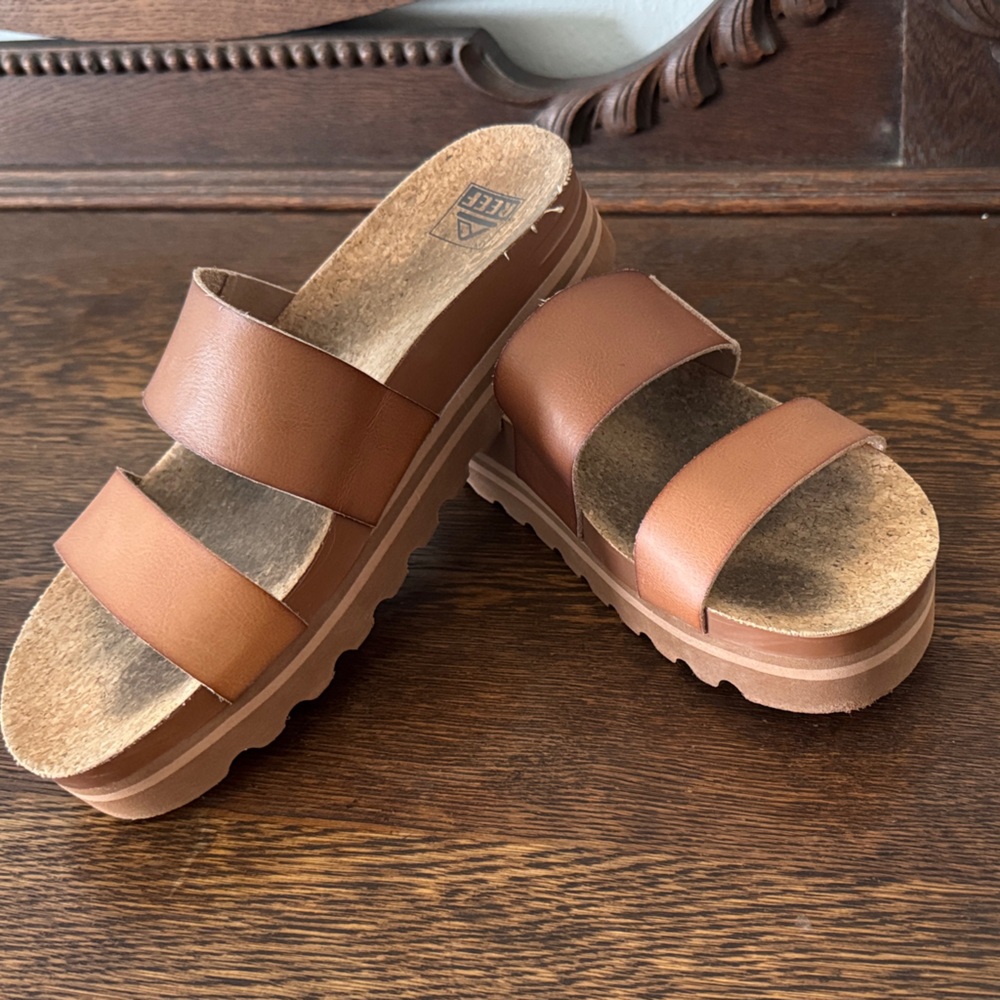 Reef Brown Double-Strap Platform Sandals